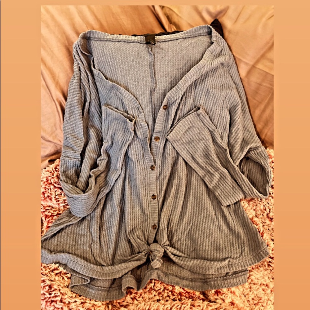 Blue fall light button up sweater